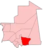 Harta regiunii Hodh El Gharbi în cadrul Mauritaniei