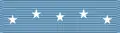 A light blue ribbon with five white five pointed stars