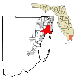 Localizare în Comitatul Miami-Dade și statul Florida