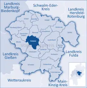 Poziția  Feldatal pe harta districtului Vogelsbergkreis