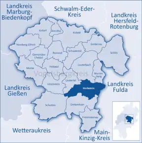 Poziția orașului Herbstein pe harta districtului Vogelsbergkreis