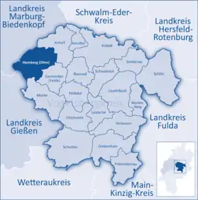 Poziția orașului Homberg (Ohm) pe harta districtului Vogelsbergkreis