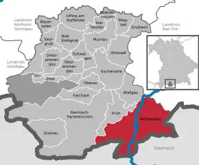 Poziția  Mittenwald pe harta districtului Garmisch-Partenkirchen
