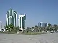 Doha of today, with modern buildings.