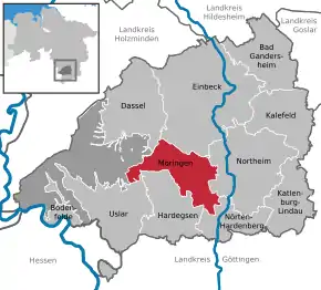 Poziția orașului Moringen pe harta districtului Northeim