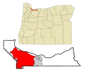 Localizarea Portland în comitatul Multnomah și în statul Oregon