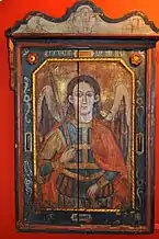 Una din icoanele împărătești ale bisericii de lemn din Prundu Bârgăului: Arhanghelul Mihail (zugrav anonim, 1788)