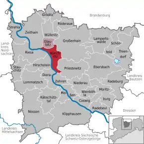 Poziția  Nünchritz pe harta districtului Meißen