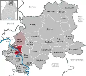 Poziția Neckargerach pe harta districtului Neckar-Odenwald-Kreis