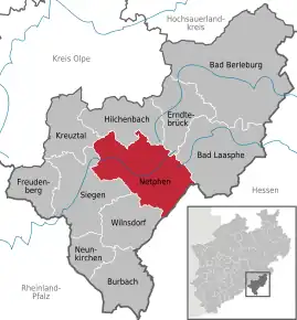 Poziția orașului Netphen pe harta districtului Siegen-Wittgenstein