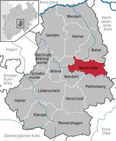 Poziția orașului Neuenrade pe harta districtului Märkischer Kreis