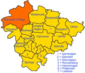 Lage von Neustadt am Rübenberge in der Region Hannover