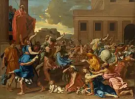 Răpirea Sabinelor; de Nicolas Poussin; 1634–1635; ulei pe pânză; 1,55 × 2,1&nbsp;m; Muzeul Metropolitan de Artă, New York City