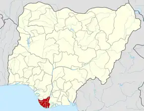 Harta statului Bayelsa  în cadrul Nigeriei