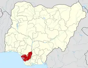 Harta statului Delta  în cadrul Nigeriei