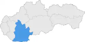 Harta regiunii Nitra în cadrul Slovaciei