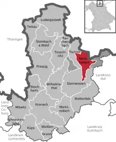 Poziția Nordhalben pe harta districtului Kronach