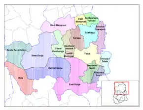 Harta districtelor regiunii Regiunii de Nord