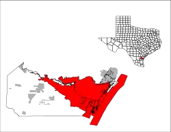 Plasarea localității Corpus Christi în comitatul Nueces, respectiv în statul &nbsp;Texas