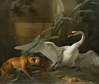 Lebădă atacată de un câine, (1745), 177.8 x 208.3&nbsp;cm., Muzeul de Artă din Carolina de Nord
