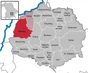 Poziția  Oberding pe harta districtului Erding