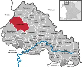 Poziția  Oberelsbach pe harta districtului Rhön-Grabfeld