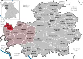 Poziția  Oberickelsheim pe harta districtului Neustadt a.d.Aisch-Bad Windsheim