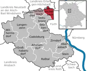 Poziția  Obermichelbach pe harta districtului Fürth