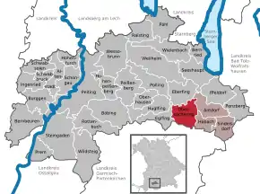 Poziția  Obersöchering pe harta districtului Weilheim-Schongau