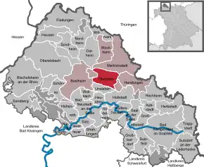 Poziția  Oberstreu pe harta districtului Rhön-Grabfeld