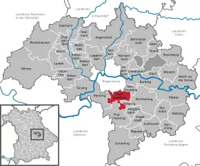 Poziția Obertraubling pe harta districtului Regensburg