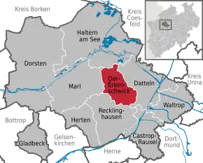 Poziția orașului Oer-Erkenschwick pe harta districtului Recklinghausen