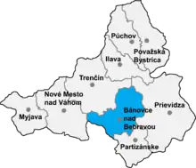 Poziția localității Districtul Bánovce nad Bebravou