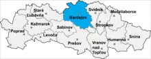 Poziția localității Districtul Bardejov