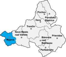Poziția localității Districtul Myjava