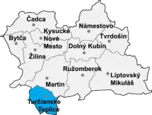 Poziția localității Districtul Turčianske Teplice