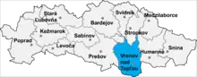 Poziția localității Districtul Vranov nad Topľou
