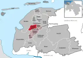 Poziția  Osteel pe harta districtului Aurich