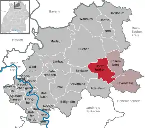 Poziția orașului Osterburken pe harta districtului Neckar-Odenwald-Kreis