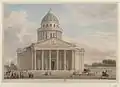 Edificiul devenit „Panthéon”, în 1795. Pe fronton se poate citi inscripţia, cu ortografia epocii, AUX GRANDS HOMMES, LA PATRIE RECONNOISSANTE