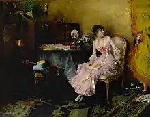 Tânără în roz cu copilul ei, 1882