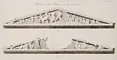 Ilustarții cu sculpturile din cele două frontoane ale Partenonului, de James Stuart și Nicholas Revett în 1794