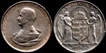 Moneda de 5 pengő din 1943 cu portretul lui Miklós Horthy