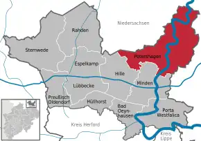Poziția orașului Petershagen pe harta districtului Minden-Lübbecke