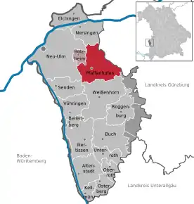 Poziția  Pfaffenhofen a.d.Roth pe harta districtului Neu-Ulm