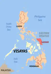 Harta Filipinelor cu localizarea insulei Samar