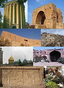 Up to down:
1st row:Left to right:
Tughrul Tower---Bahram fire temple
2nd row:Rey Castle---Rashkan Castle
3rd row:Shah-Abdol-Azim shrine---Shah Abbassi Caravanserai
4th row:Fath Ali shah inscription---A local bazaar (Friday Bazar)