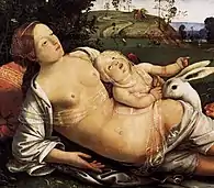 Pictură de Piero di Cosimo (1462–1522)(Detaliu cu Venus și Cupidon)