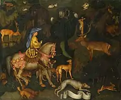 Viziunea Sfântului Eustaţiu, tempera pe lemn, pictură de Pisanello