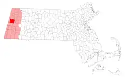 Location (dark red) in Berkshire County (light red) in Massachusetts (white)